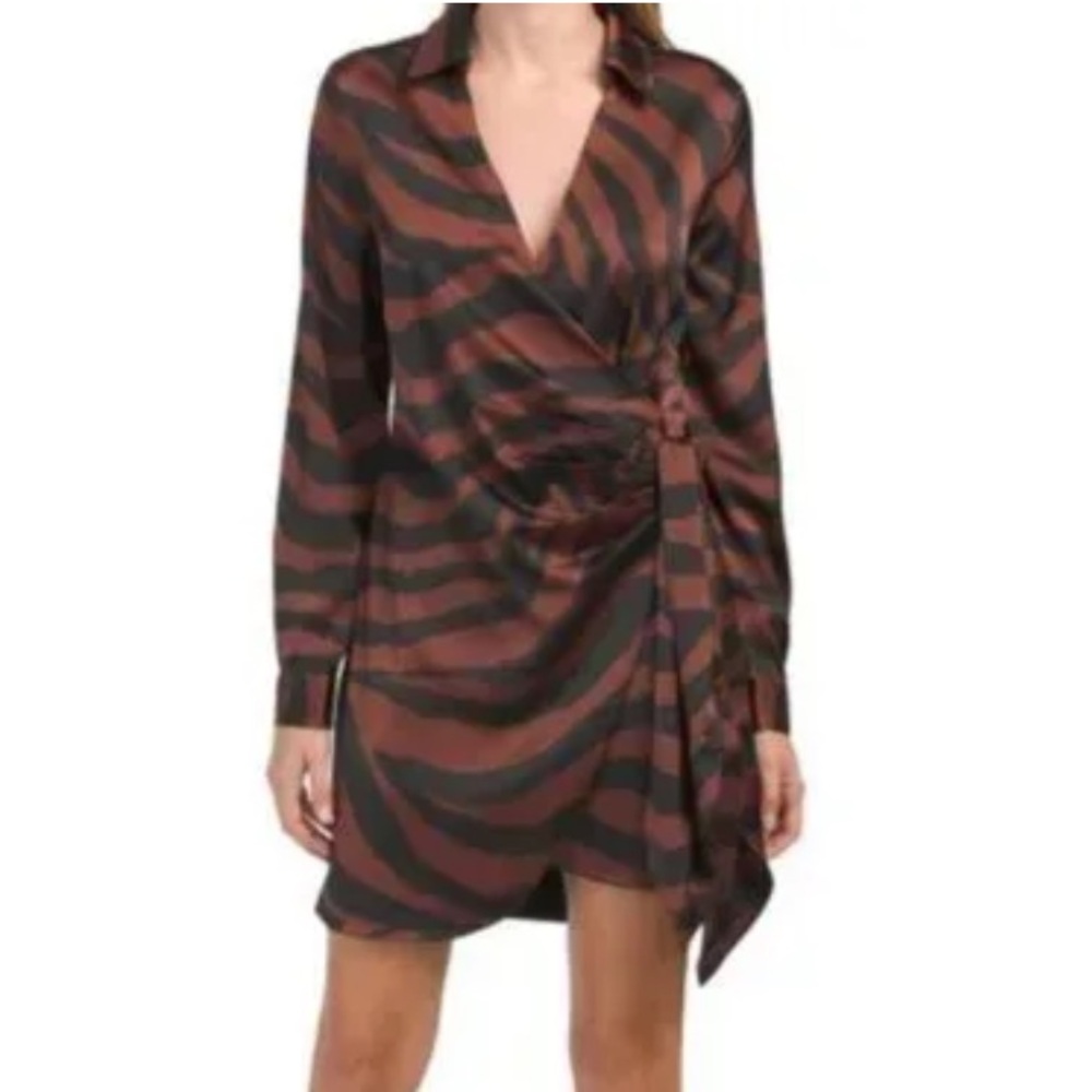 House of Harlow 1960 Sz XS Satin Faux Wrap Dress with Side Tie Front Dress